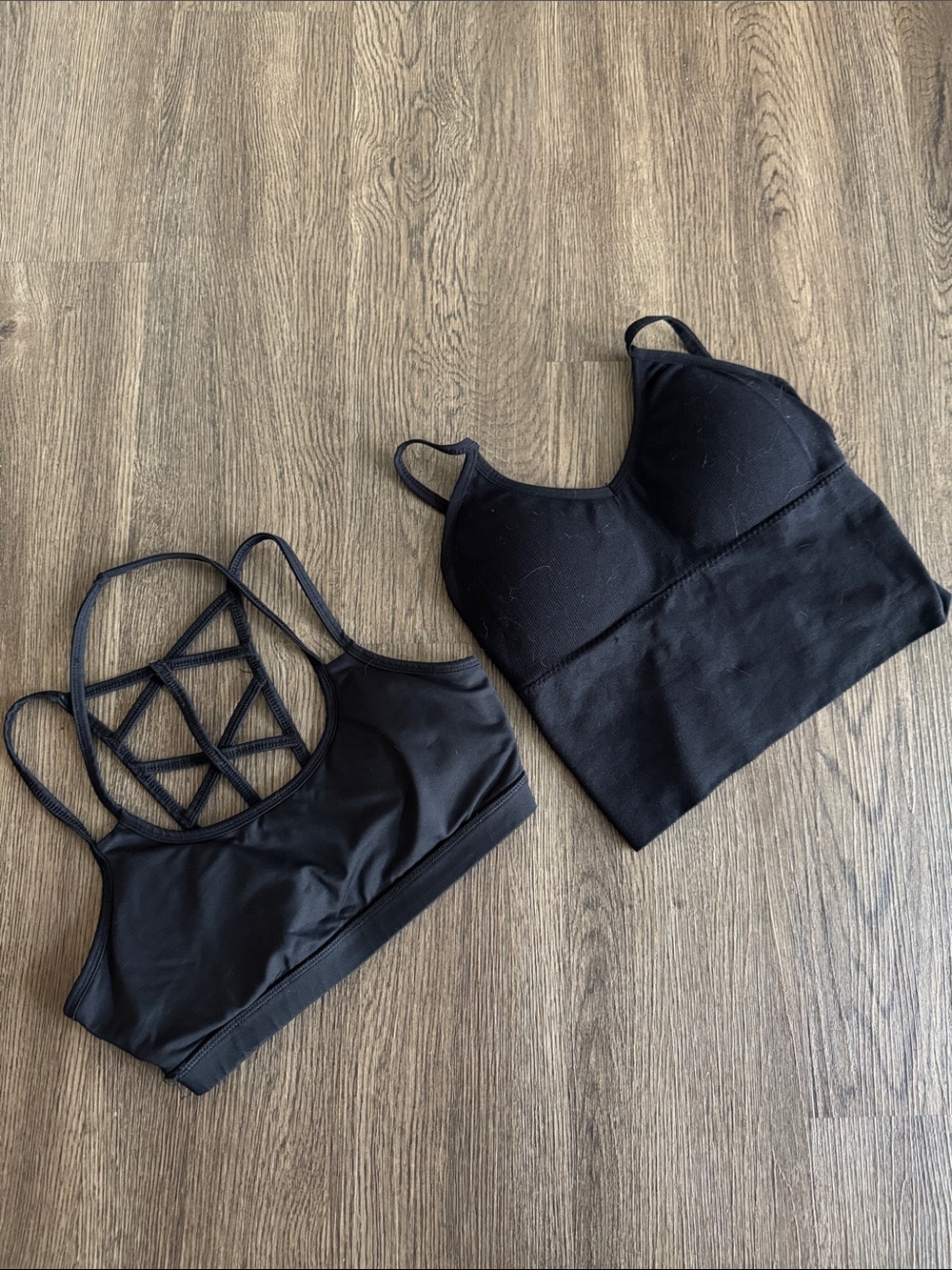 2-Pack Black Padded Sports Bras | Strappy + Longline | Size M